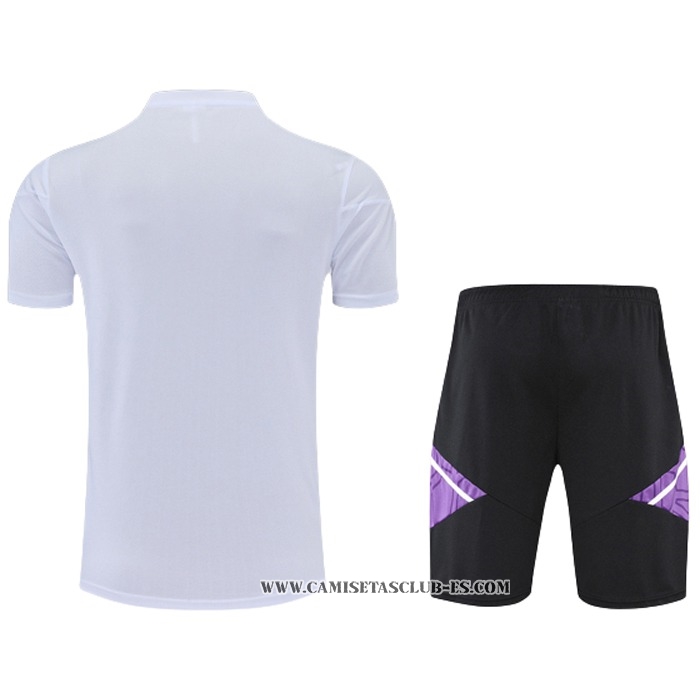 Chandal del Real Madrid 22-23 Manga Corta Blanco y Purpura - Pantalon Corto